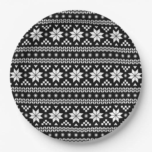 Black and White Fair Isle kerstSweater Print Papieren Bordje (Voorkant)