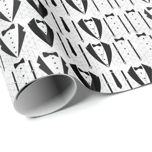 Black and White Fathers Day Tuxedo Cadeaupapier (Rol Hoek)