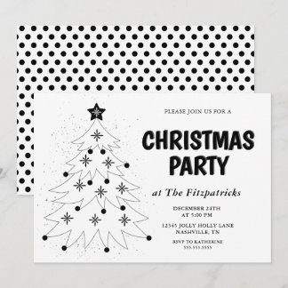 Black and White Festive Tree Christmas Party Kaart