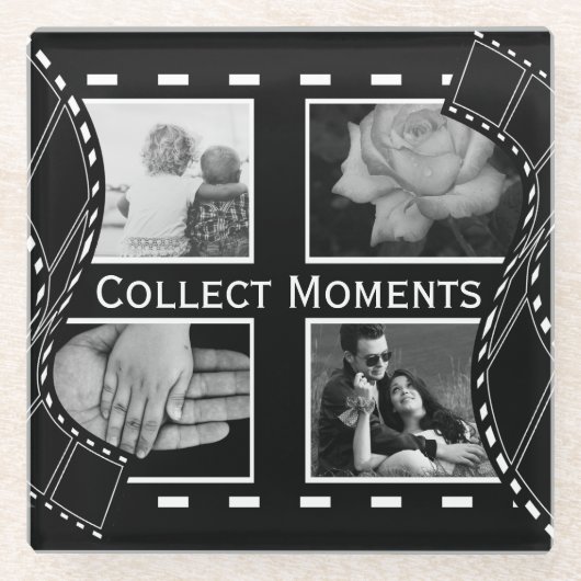 Black and White Film Reel Custom Photo Glazen Onderzetter (Voorkant)
