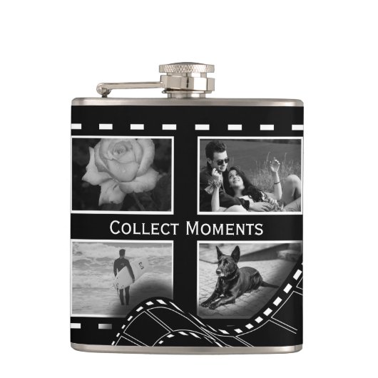 Black and White Film Reel Custom Photo Heupfles (Voorkant)