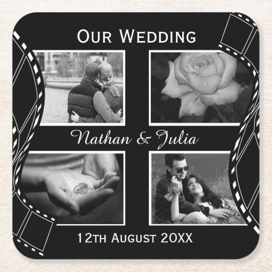 Black and White Film Reel Custom Photo Kartonnen Onderzetters (Voorkant)