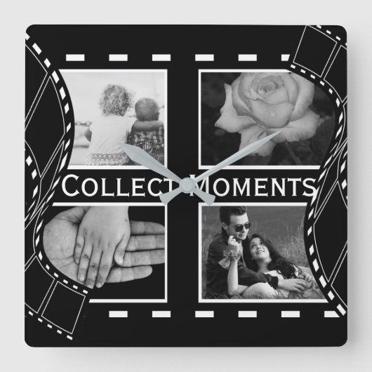Black and White Film Reel Custom Photo Vierkante Klok (Voorkant)
