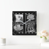 Black and White Film Reel Custom Photo Vierkante Klok (Huis)