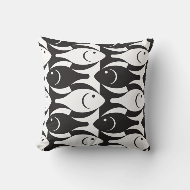 Black and White Fish American MoJo Pillow Kussen (Voorkant)