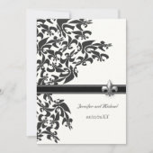 Black and White Fleur de Lis Design Wedding Invite Kaart (Voorkant)