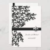 Black and White Fleur de Lis Design Wedding Invite Kaart (Voorkant / Achterkant)