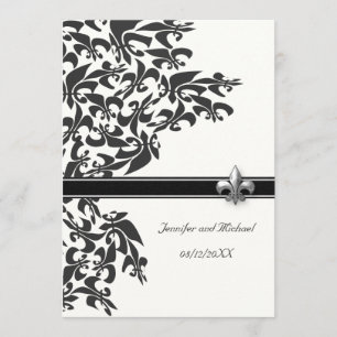 Black and White Fleur de Lis Design Wedding Invite Kaart
