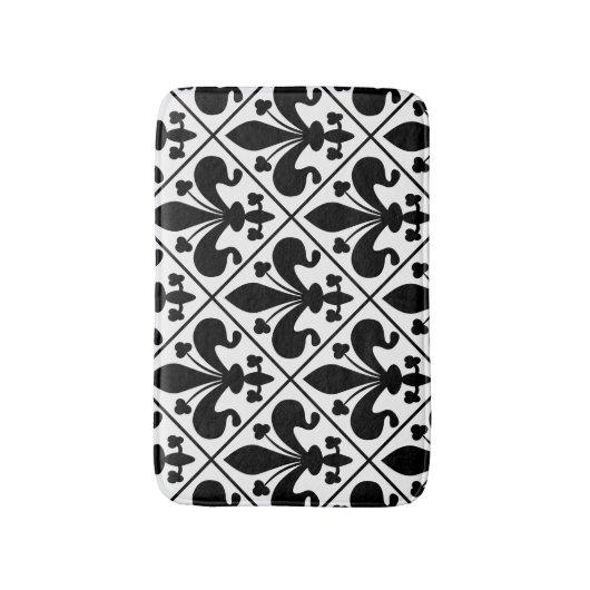 Black and White Fleur de Lis French Classic Badmat (Voorkant Verticaal)