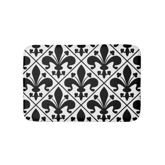 Black and White Fleur de Lis French Classic Badmat (Voorkant)