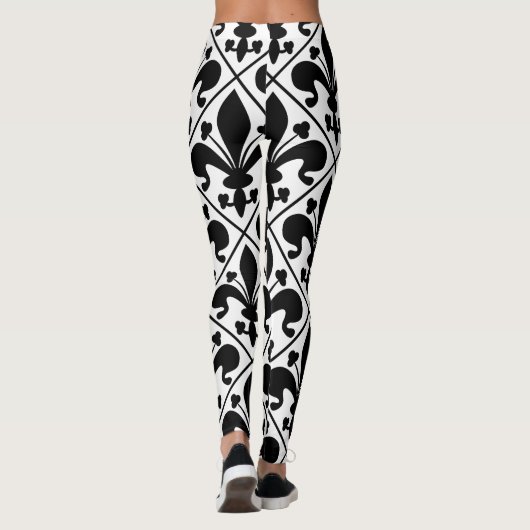 Black and White Fleur de Lis French Classic Leggings (Achterkant)