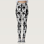 Black and White Fleur de Lis French Classic Leggings (Voorkant)