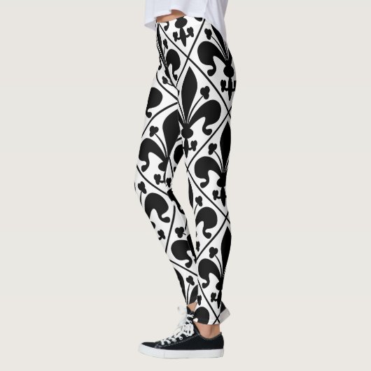 Black and White Fleur de Lis French Classic Leggings (Links)