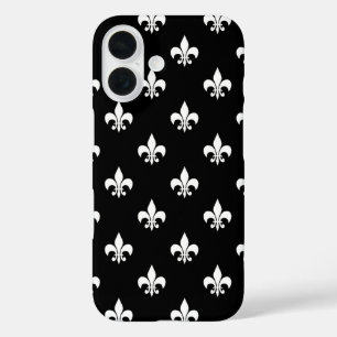 Black and White Fleur de Lis Pattern iPhone 16 Hoesje