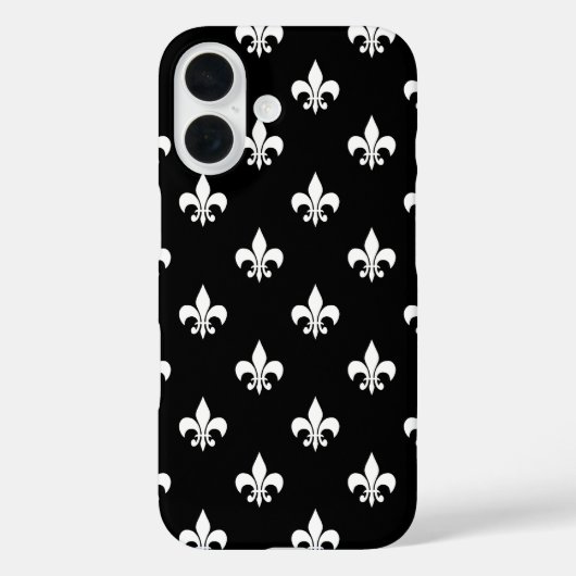 Black and White Fleur de Lis Pattern Case-Mate iPhone Case (Achterkant)