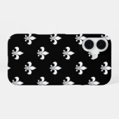 Black and White Fleur de Lis Pattern iPhone 16 Hoesje (Achterkant horizontaal)