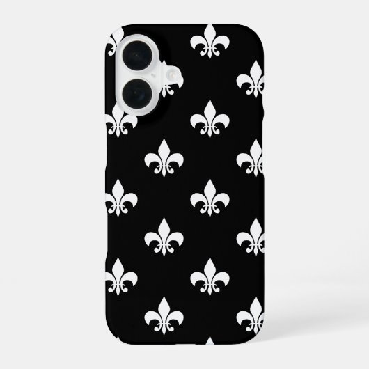 Black and White Fleur de Lis Pattern iPhone 16 Hoesje (Achterkant)