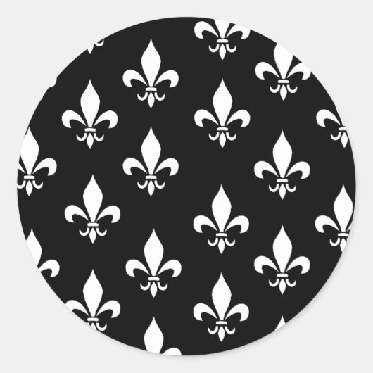 Black and White Fleur de Lis Pattern Ronde Sticker (Voorkant)