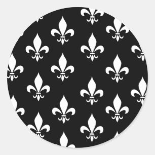 Black and White Fleur de Lis Pattern Ronde Sticker