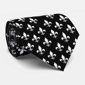 Black and White Fleur de Lis Pattern Stropdas (Opgerold)