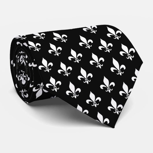 Black and White Fleur de Lis Pattern Stropdas (Opgerold)