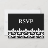 Black and White Fleur de Lis RSVP-reactiekaart RSVP Kaartje (Voorkant)