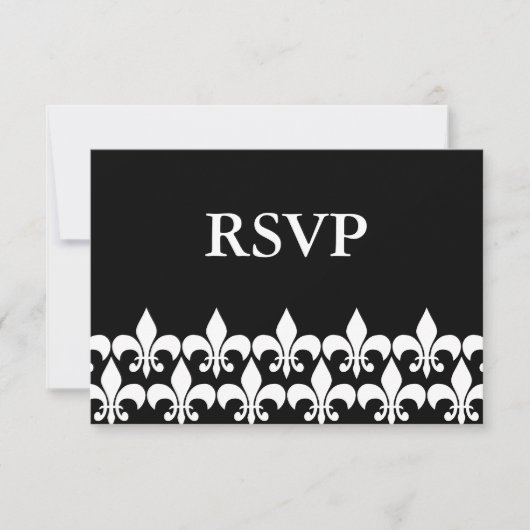 Black and White Fleur de Lis RSVP-reactiekaart RSVP Kaartje (Voorkant)