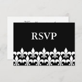 Black and White Fleur de Lis RSVP-reactiekaart RSVP Kaartje (Voorkant / Achterkant)