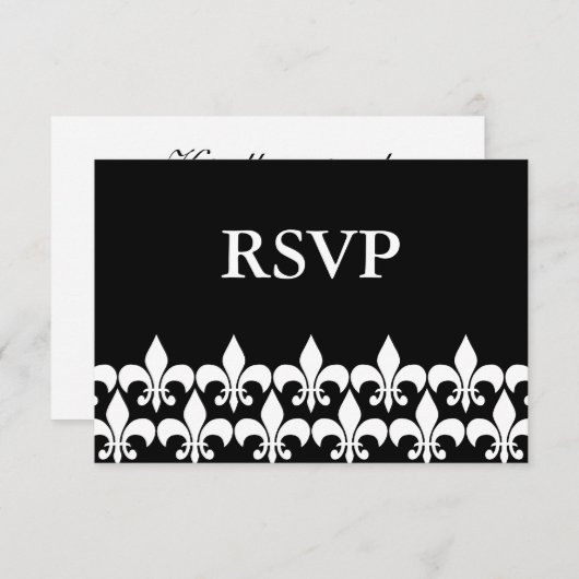 Black and White Fleur de Lis RSVP-reactiekaart RSVP Kaartje (Voorkant / Achterkant)