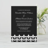Black and White Fleur de Lis Wedding Kaart (Staand voorkant)