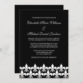 Black and White Fleur de Lis Wedding Kaart (Voorkant / Achterkant)