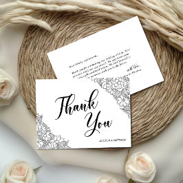 Black and White Floral  Bedankkaart