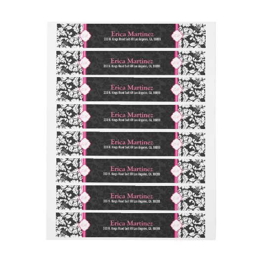 Black and White Floral Damask Adreslabel Wikkel (Vel)