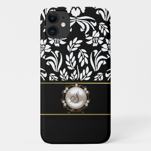 Black and White Floral Damask Case-Mate iPhone Case (Achterkant)