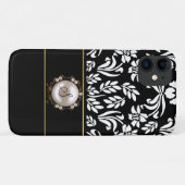 Black and White Floral Damask Case-Mate iPhone Case (Achterkant (horizontaal))