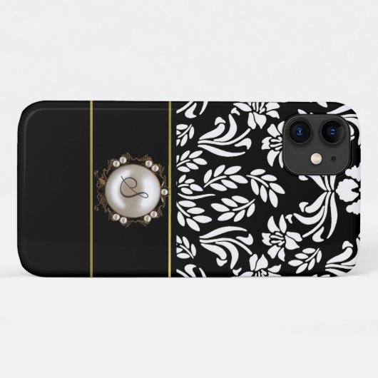 Black and White Floral Damask Case-Mate iPhone Case (Achterkant (horizontaal))