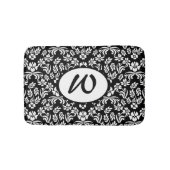 Black and White Floral Damask Monogrammed Bath Mat (Voorkant)
