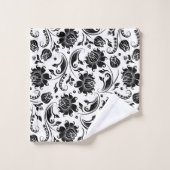 Black and White Floral Damask Pattern Bad Handdoek (Wasdoekje)