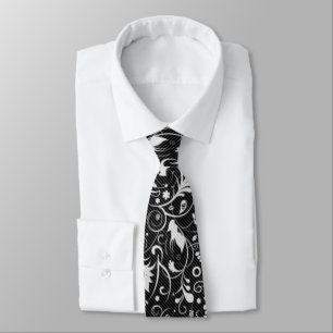 Black and White Floral Damask Pattern Stropdas