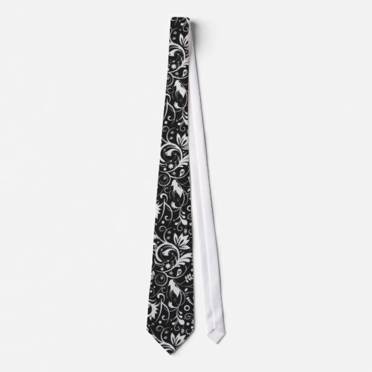 Black and White Floral Damask Pattern Stropdas (Voorkant)