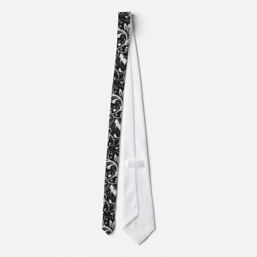 Black and White Floral Damask Pattern Stropdas (Achterkant)