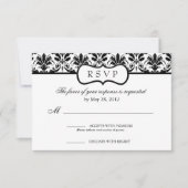 Black and White Floral Damask-reactiekaart RSVP Kaartje (Voorkant)