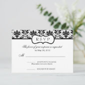 Black and White Floral Damask-reactiekaart RSVP Kaartje (Staand voorkant)