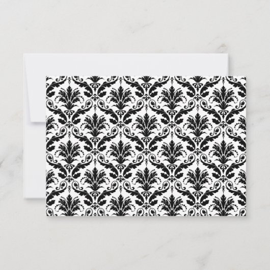 Black and White Floral Damask-reactiekaart RSVP Kaartje (Achterkant)