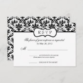 Black and White Floral Damask-reactiekaart RSVP Kaartje (Voorkant / Achterkant)