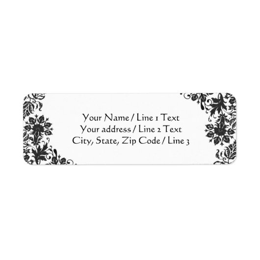 Black and White Floral Damask | Retouradres Etiket (Voorkant)