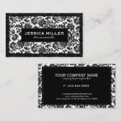Black and White Floral Damask Visitekaartje (Voorkant / Achterkant)