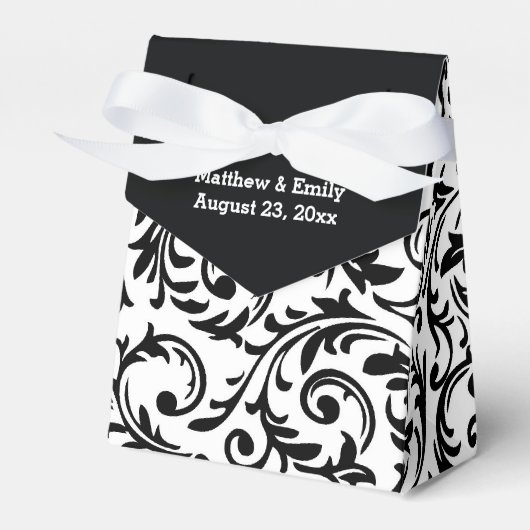 Black and White Floral Damask Wedding Favor Boxes Bedankdoosjes (Voorkant Zijde)