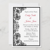 Black and White Floral Damask Wedding Kaart (Voorkant)