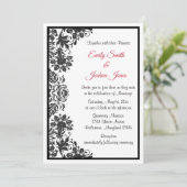 Black and White Floral Damask Wedding Kaart (Staand voorkant)